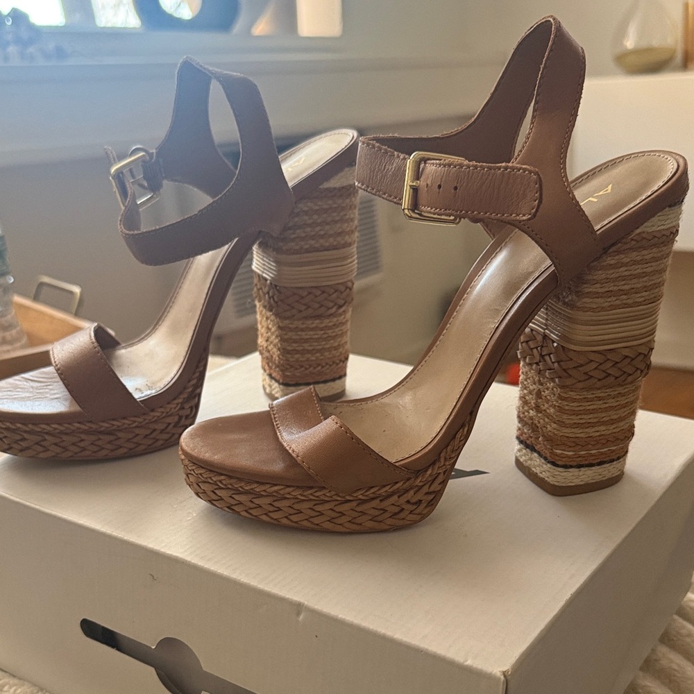 Aldo Brown Braided Platform Espadrille Sandals with Ankle Buckle